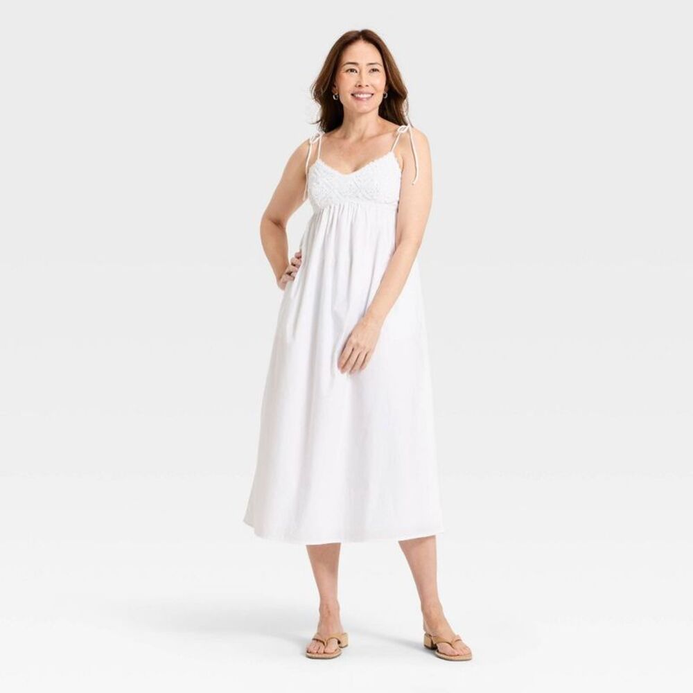 Women's Crochet Maxi Sundress - A New Day White L